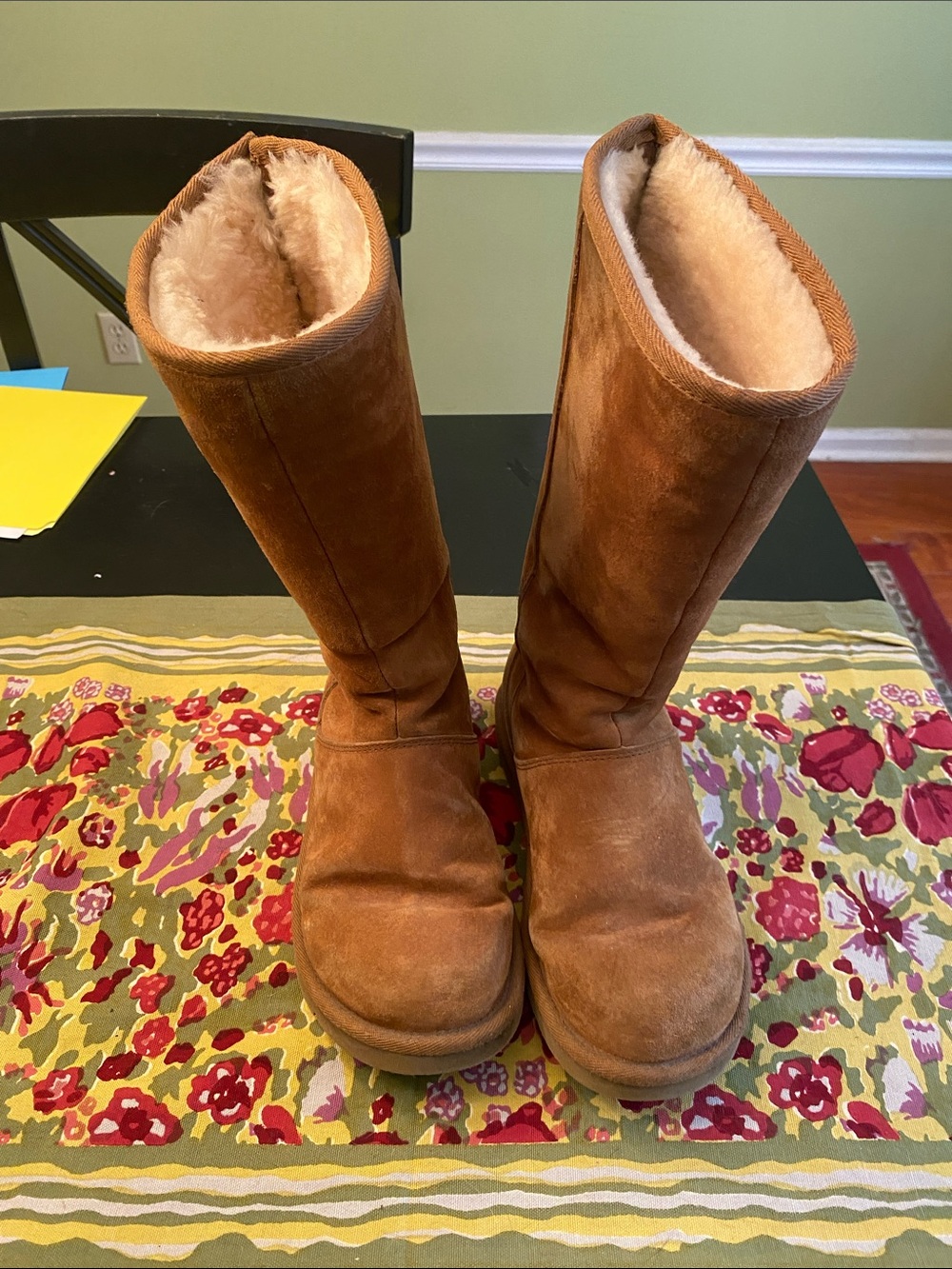 UGG Chestnut Suede Boots with Back Zip
Mint condition.  Size 8.
